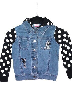 Disney Jr Mickey & Minnie Mouse Denim Hoodie Jacket Polka Dots & Embroidery 5